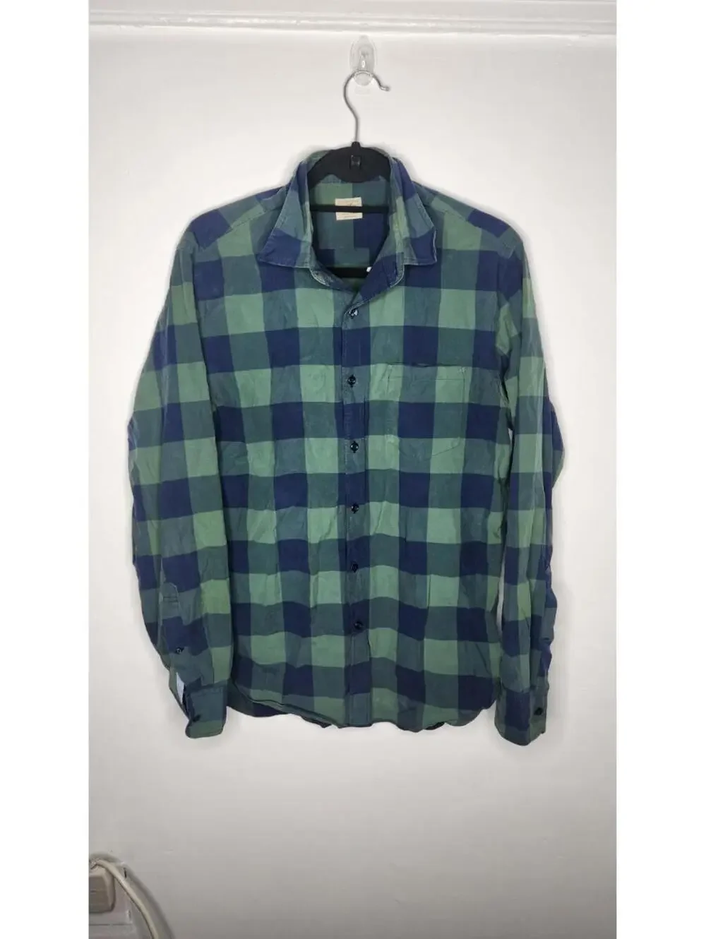 J.Crew Homespun Men's Medium Blue Green Plaid Slim Fit Long Sleeve Button Shirt